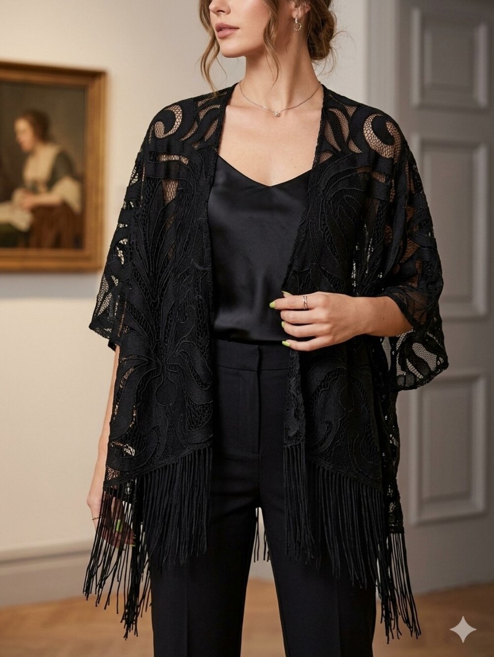 Dynamite Black Crochet Lace Shawl